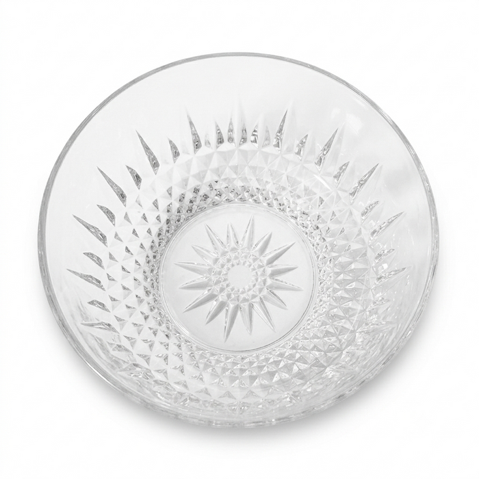 1970s Arcoroc France Diamant Sunburst Glass Serving Bowl 7.75"