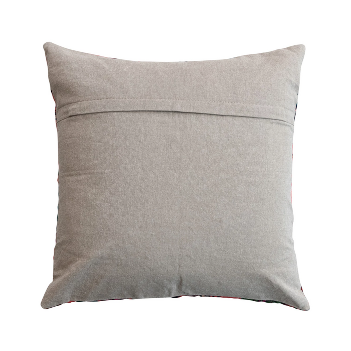 20" Square Cotton Velvet Printed Pillow with Chambray Back