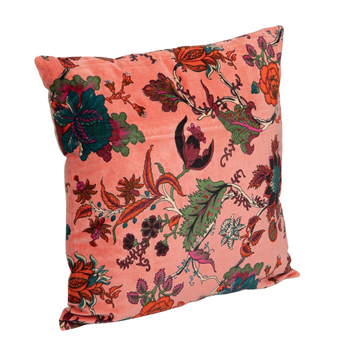 20" Square Cotton Velvet Printed Pillow with Chambray Back