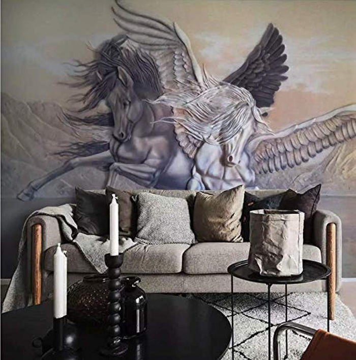 3D Embossed Angel Horse Wallpaper Sculpture Animal Wall Mural Modern Home Decor - EK CHIC HOME