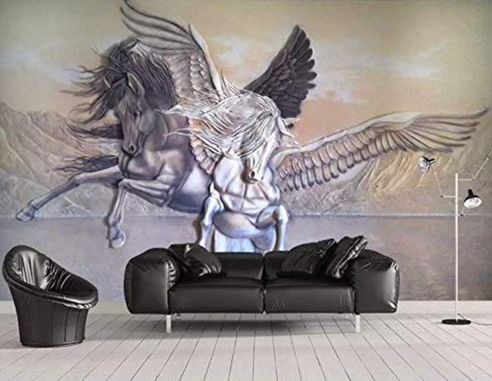 3D Embossed Angel Horse Wallpaper Sculpture Animal Wall Mural Modern Home Decor - EK CHIC HOME