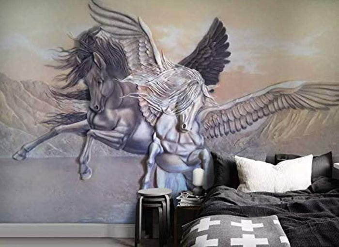 3D Embossed Angel Horse Wallpaper Sculpture Animal Wall Mural Modern Home Decor - EK CHIC HOME