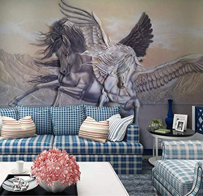 3D Embossed Angel Horse Wallpaper Sculpture Animal Wall Mural Modern Home Decor - EK CHIC HOME