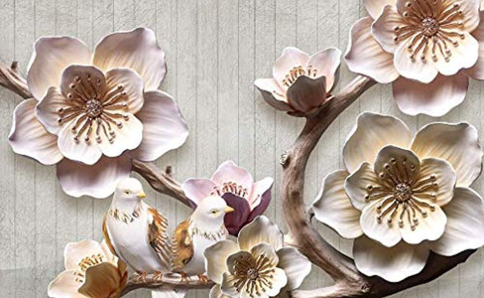 3D Embossed Floral Wallpaper Magnolia Flower Wall Mural Tree Blossom Wall Print Living Room Bedroom Entryway - EK CHIC HOME