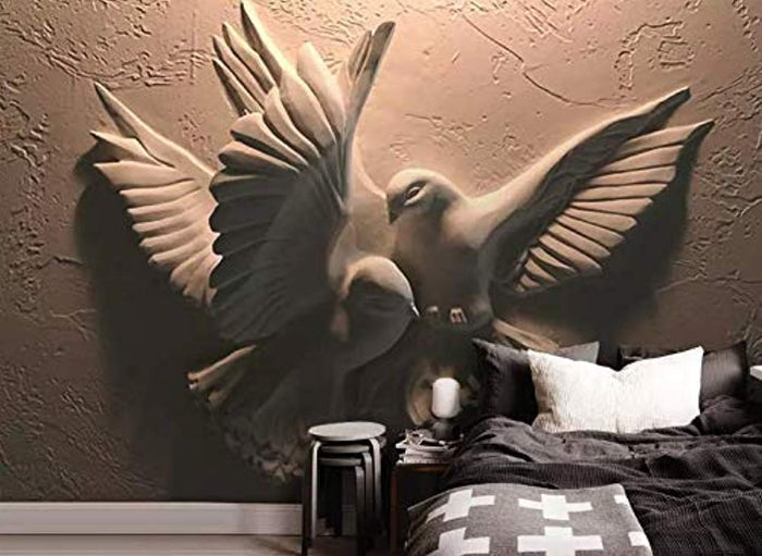 3D Embossed Sculpture Wallpaper Cement Pigeon Wall Mural Minimalist Home Decor - EK CHIC HOME