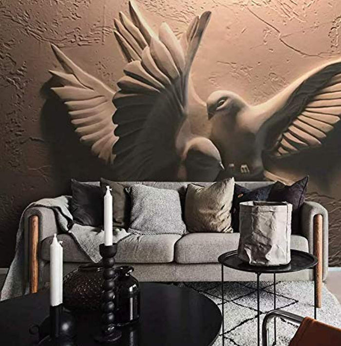 3D Embossed Sculpture Wallpaper Cement Pigeon Wall Mural Minimalist Home Decor - EK CHIC HOME