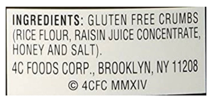 4C Gluten Free Plain Crumbs, 12 oz Canister (Case of 6 Can)