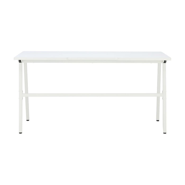 White desk with rectangular top and four straight legs