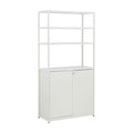 White display cabinet with open shelves and two lower cupboard doors, closed