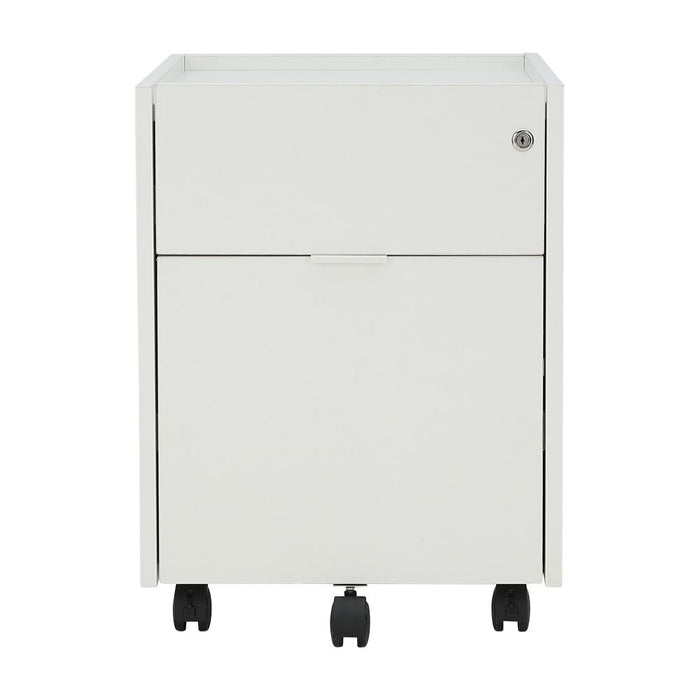 ALFA mobile pedestal with top drawer, lower door, and black caster wheels