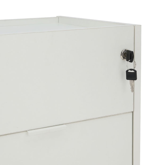 ALFA mobile pedestal side lock with keys on white cabinet door