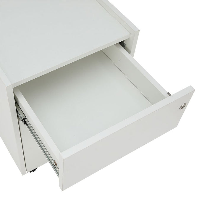 ALFA mobile pedestal drawer open to show interior compartment in white