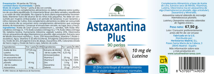 Astaxantina Plus - 90 Perlas. Herbolario S. Mediterránea