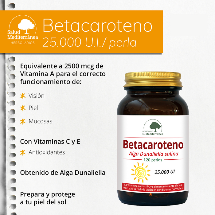 Betacaroteno de Alga Dunaliella salina - 120 Perlas. Herbolario S. Mediterránea