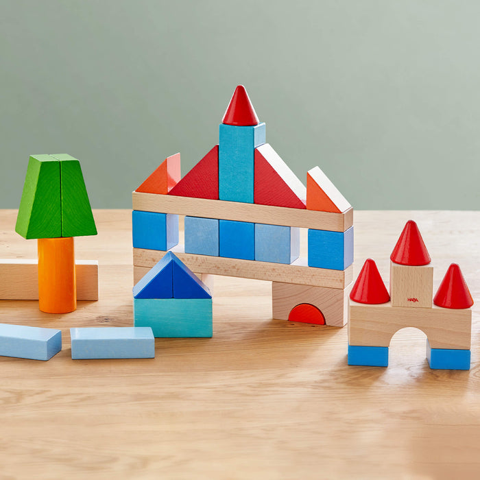 Colored Wooden Building Blocks - 46 Piece Set