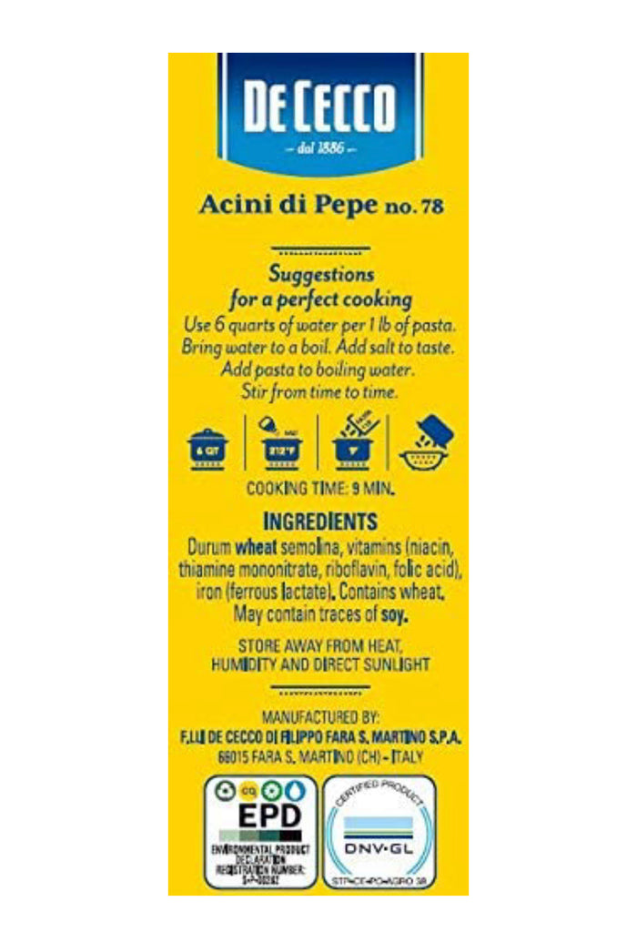 De Cecco #78 Acini di Pepe, 1 lb (20-Packs Case)