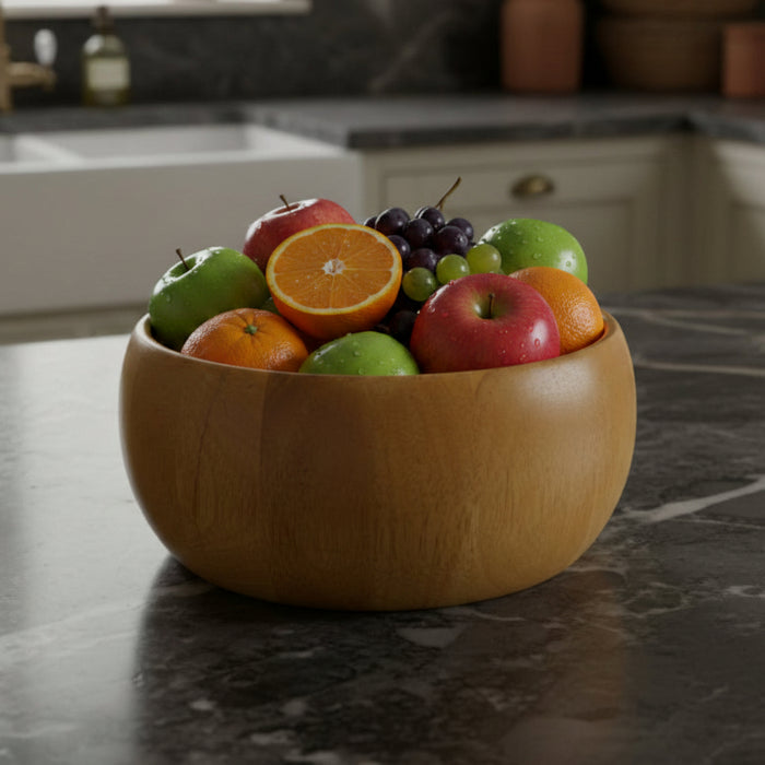 Vintage Decorative Wood Bowl 8.75 Inch - Rustic Farmhouse Serving