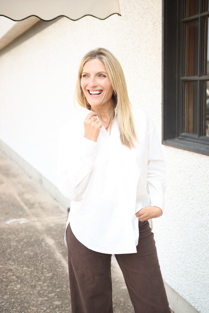 Elevated Poplin Button Up Shirt, White