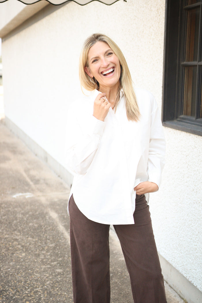 Elevated Poplin Button Up Shirt, White