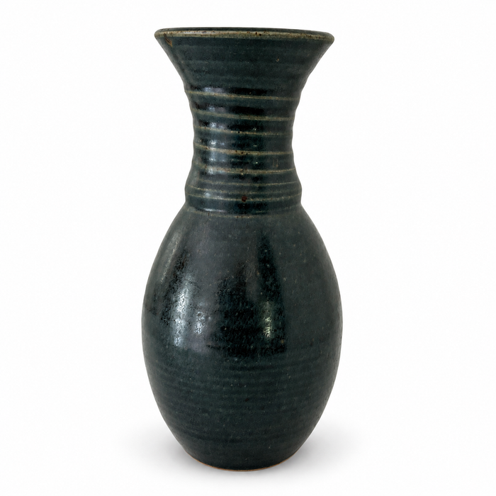 Artist-Signed Green Earthenware Vase 10" - Studio Pottery USA