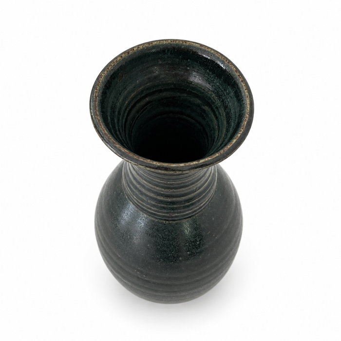 Artist-Signed Green Earthenware Vase 10" - Studio Pottery USA