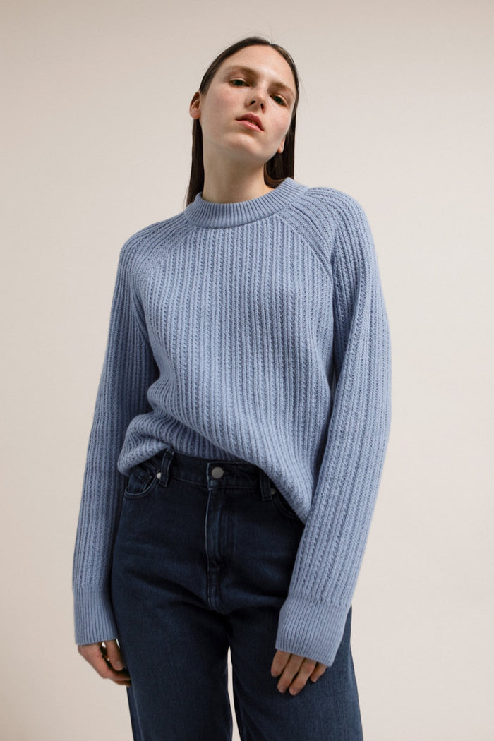 shop hinaa knit arctic blue by armedangels on thegreenlabels