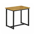 Wood side table with square legs and black metal frame, open under-shelf