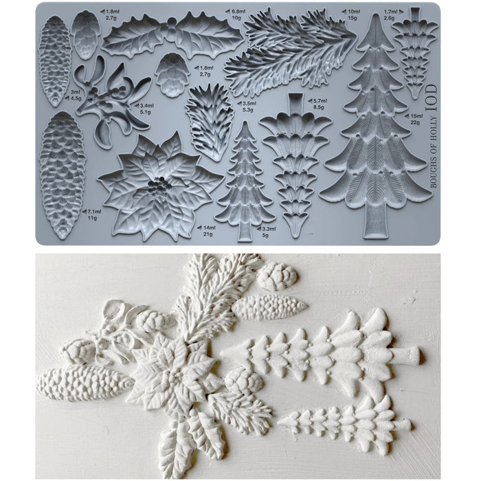 IOD Boughs Of Holly Decor Mould by Iron Orchid Designs - Winter 2026