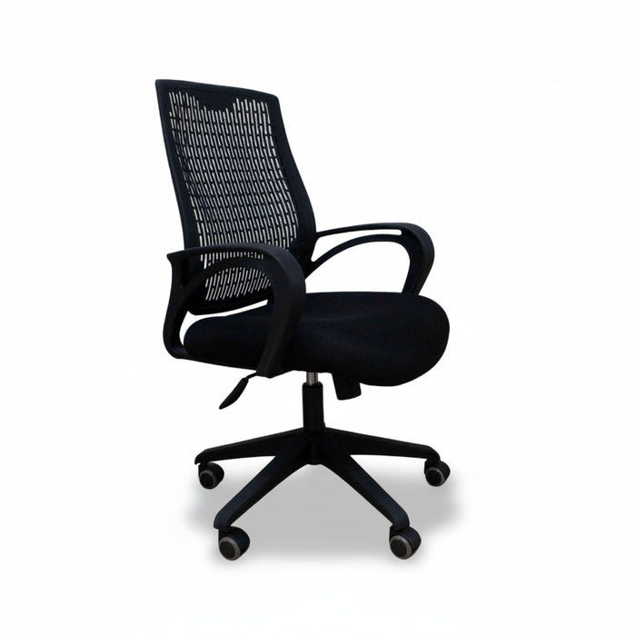 IRWIN managerial chair with black mesh back, padded seat, armrests, swivel casters