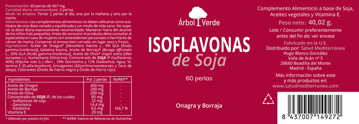 Etiqueta de Isoflavonas de Soja Árbol Verde, Herbolario Salud Mediterránea