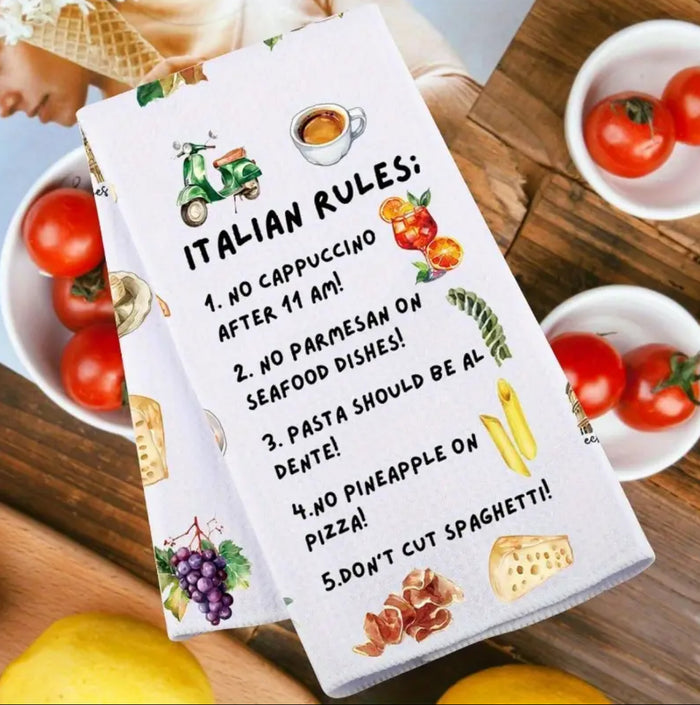 Italian Kitchen Towel and Decor - Hand Towel, Chef Gifts, Rules Dish Towel