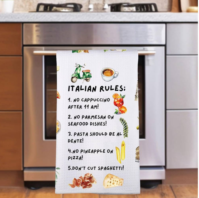 Italian Kitchen Towel and Decor - Hand Towel, Chef Gifts, Rules Dish Towel