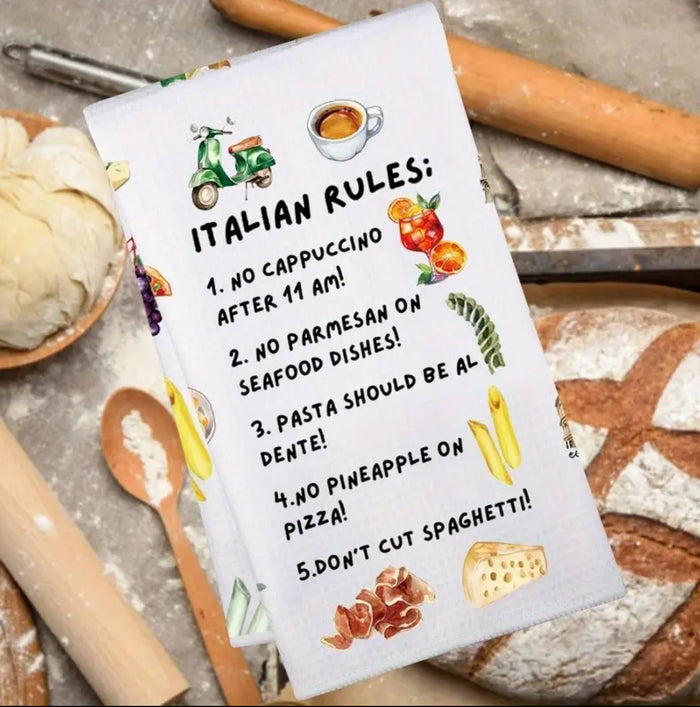 Italian Kitchen Towel and Decor - Hand Towel, Chef Gifts, Rules Dish Towel