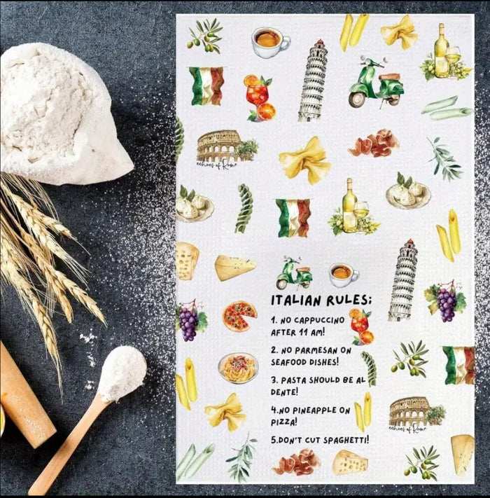 Italian Kitchen Towel and Decor - Hand Towel, Chef Gifts, Rules Dish Towel