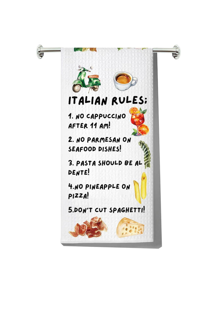 Italian Kitchen Towels and Hand Towel, Chef Gifts, Rules Dish Towel