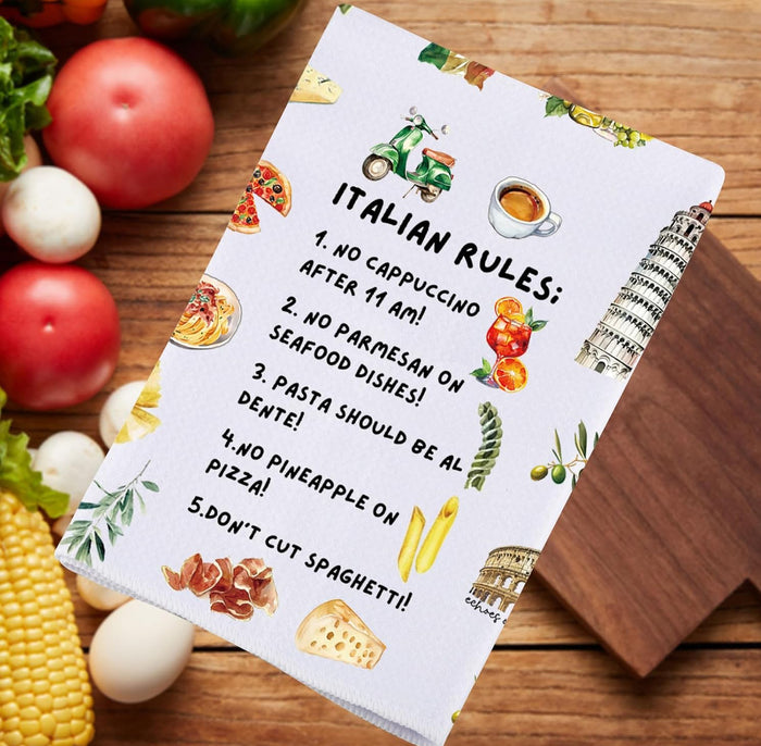 Italian Kitchen Towels and Hand Towel, Chef Gifts, Rules Dish Towel
