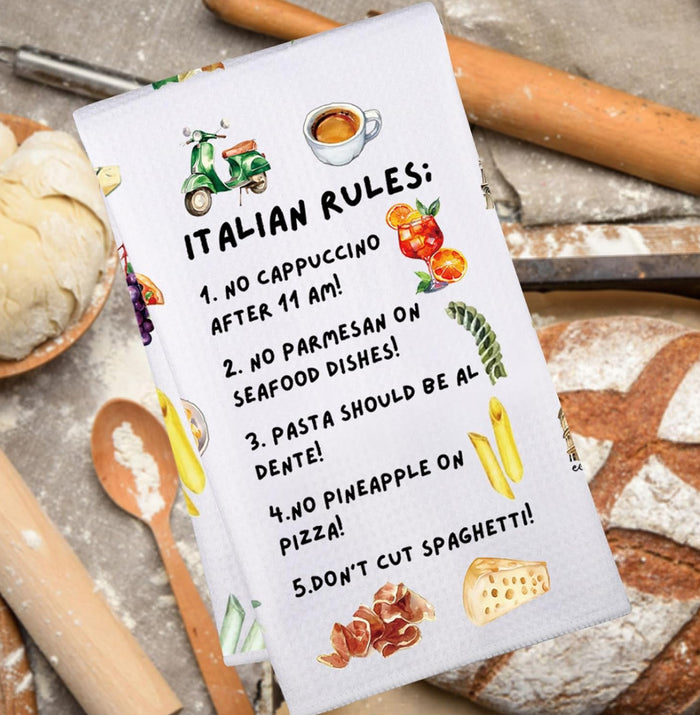 Italian Kitchen Towels and Hand Towel, Chef Gifts, Rules Dish Towel
