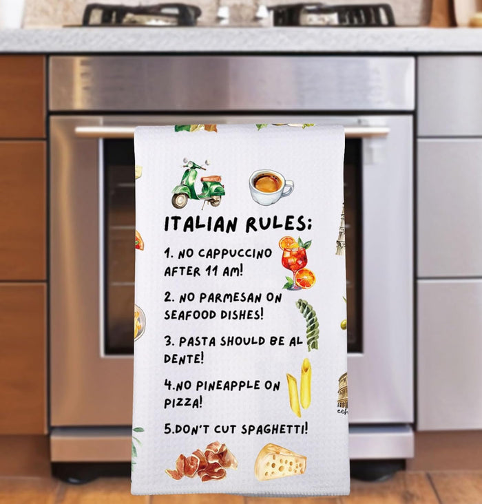 Italian Kitchen Towels and Hand Towel, Chef Gifts, Rules Dish Towel