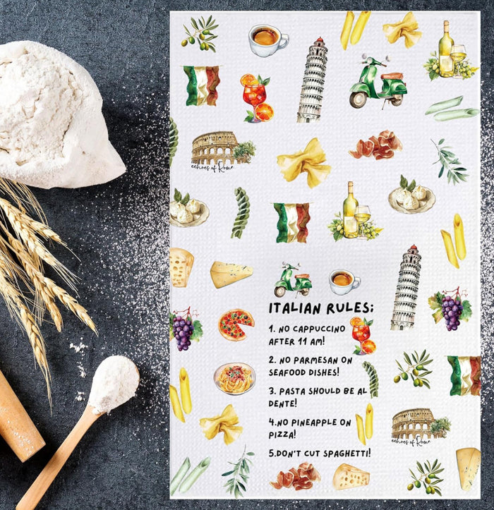 Italian Kitchen Towels and Hand Towel, Chef Gifts, Rules Dish Towel