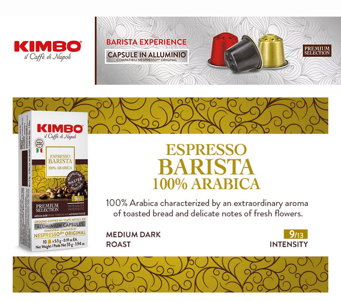 Kimbo Respresso Compatible Barista 100% Arabica Aluminum Capsules, (Case of 100)