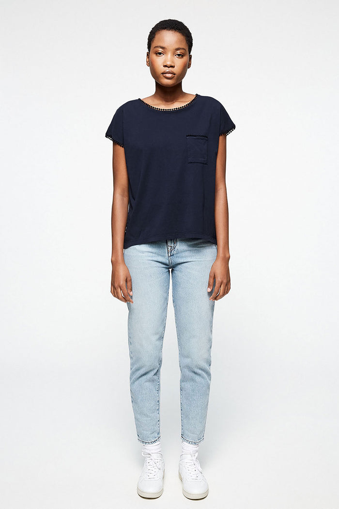 klaraa t-shirt dark navy by Armedangels on thegreenlabels
