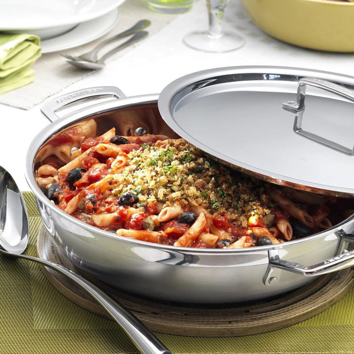 Le Creuset Classic 3 Ply Stainless Steel Shallow Casserole with Lid - 24cm