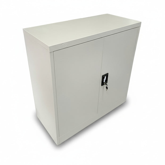 Mid-height cabinet in light beige with key lock and front door handle