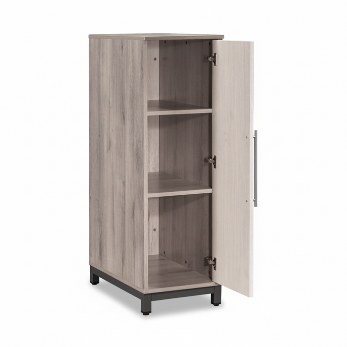 Medium-height wooden cabinet with hinged door and two interior shelves