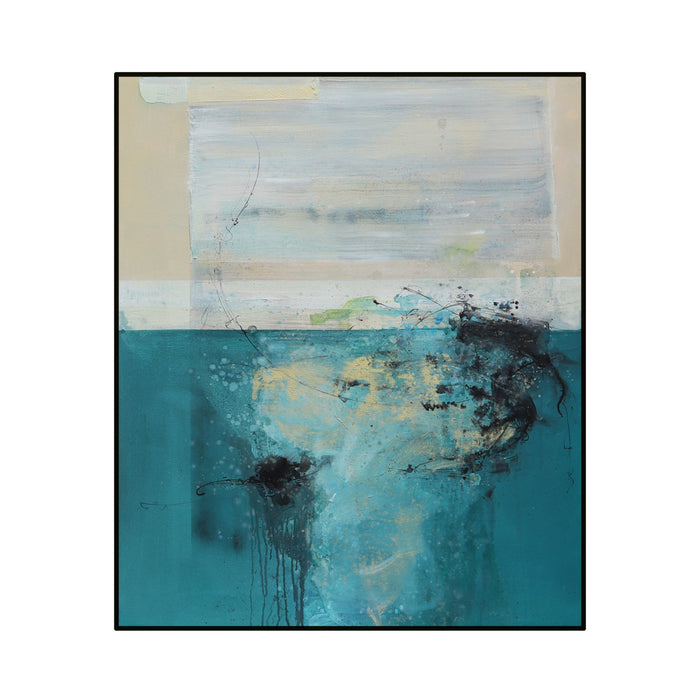 Square abstract wall art print with blue and teal tones