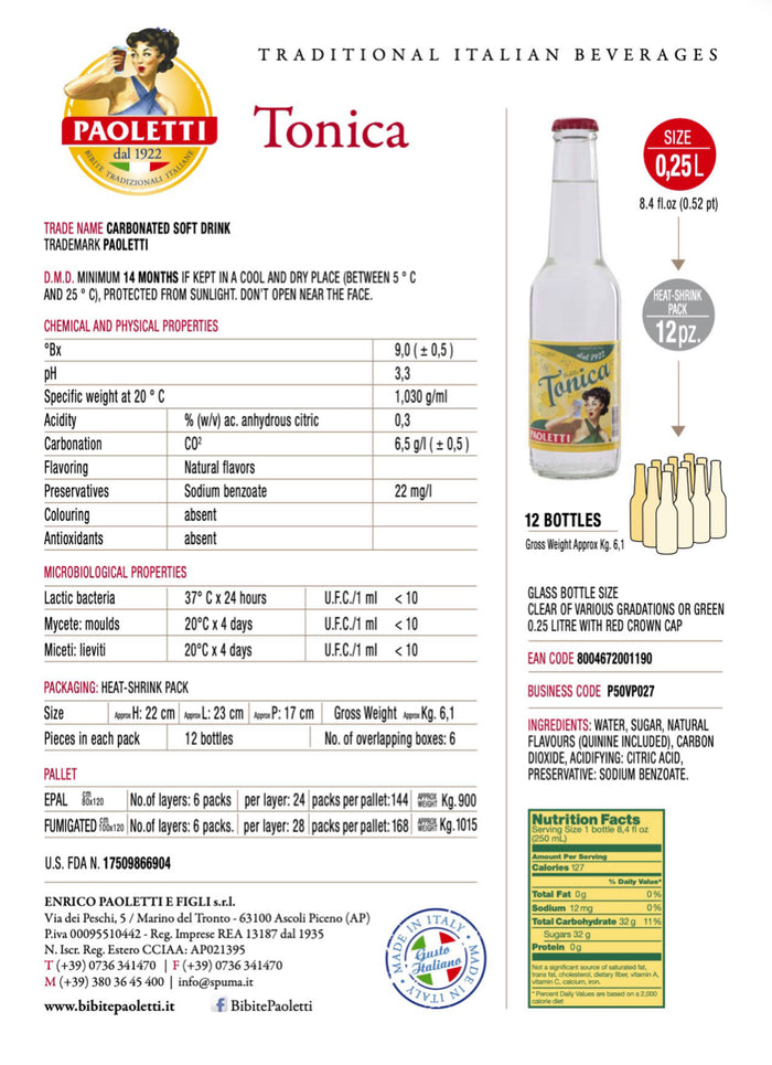 Paoletti - Aqua Tonica (4-pack ) 250-ml each Bt.