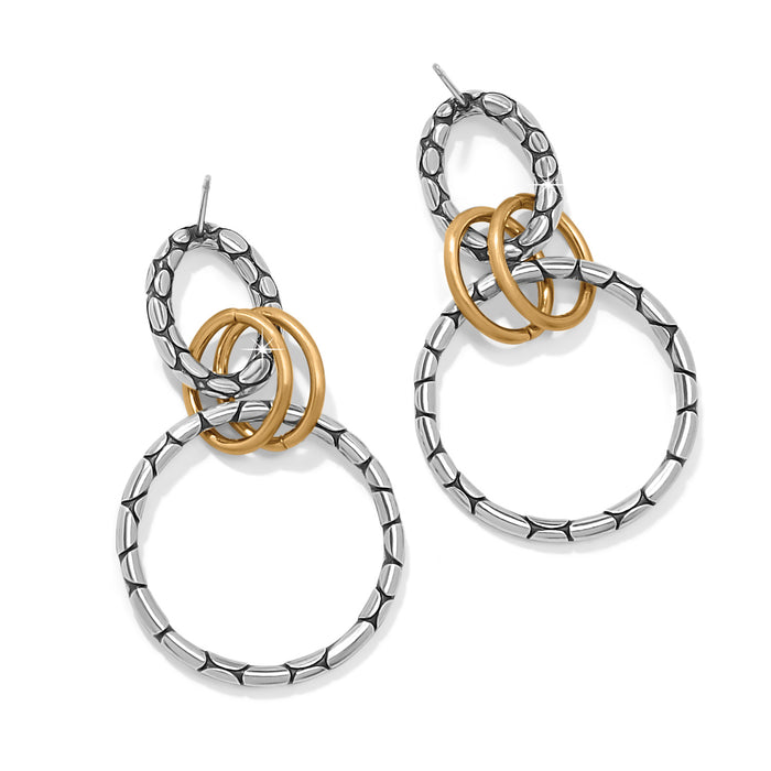 Pebble Link Two Tone Post Drop Earrings