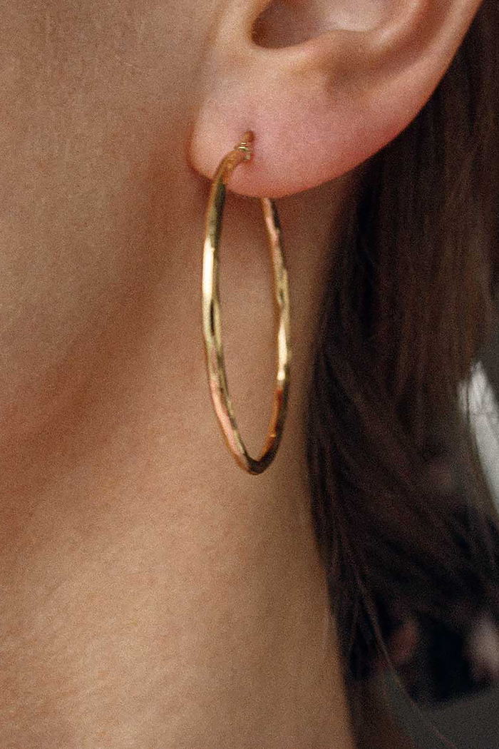 positano hoop 40mm gold by Sunny Afternoon on thegreenlabels.com