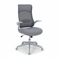 Grey executive office chair with breathable mesh back, padded seat, and armrests