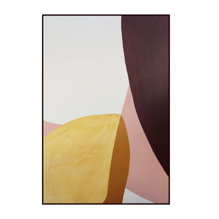 SANTEO abstract framed wall art with yellow and maroon curved shapes